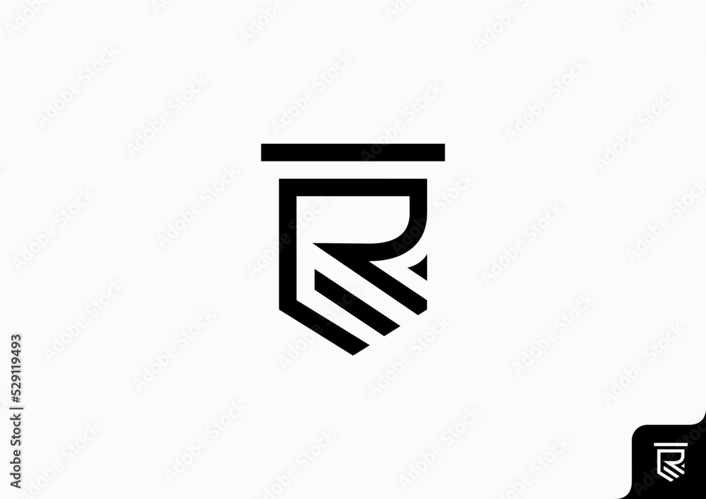 Letter R logo design flat icon with shield shape Letter R logo design flat icon with shield shape