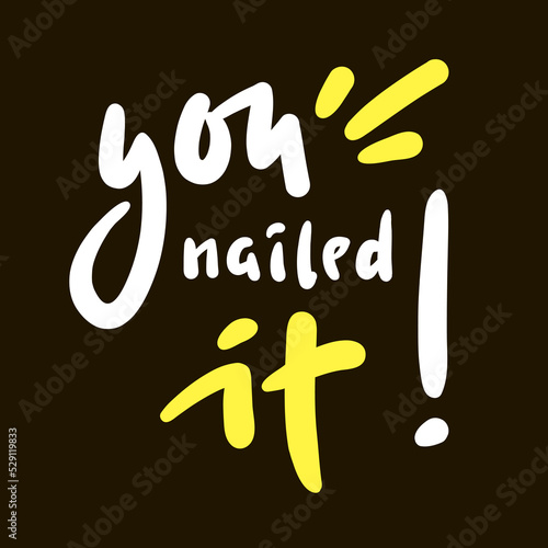 You nailed it - funny inspire motivational quote. Youth slang. Hand drawn lettering. Print for inspirational poster, t-shirt, bag, cups, card, flyer, sticker, badge. Cute funny vector writing