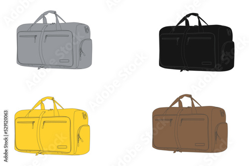 duffle bag with removable shoulder strap, sports gym bag, foldable weekend bag, spare bag, vector illustration sketch template isolated on white background.