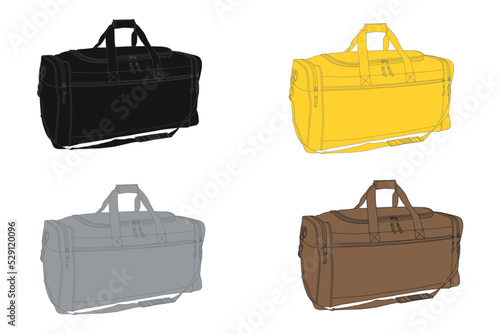 duffle bag with removable shoulder strap, sports gym bag, foldable weekend bag, spare bag, vector illustration sketch template isolated on white background.