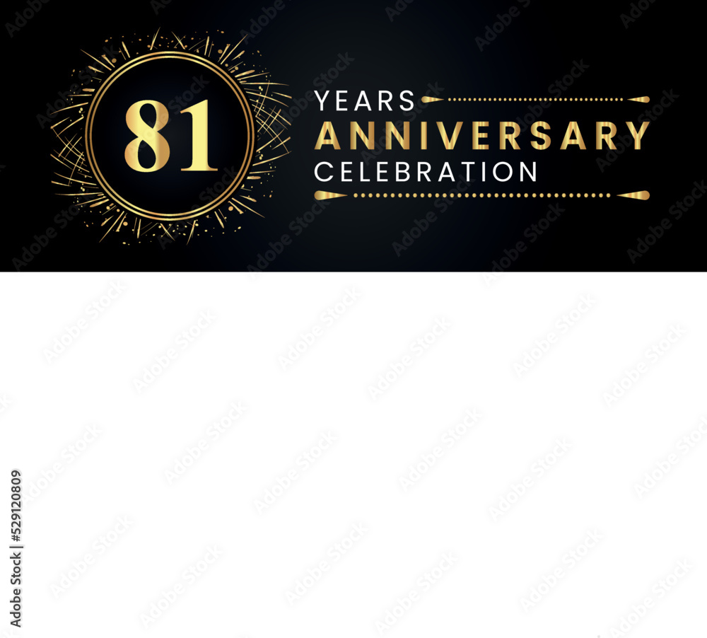 81 years anniversary celebration with gold fireworks and circle frames on black background. Premium design for weddings, greetings card, happy birthday, poster, graduation, invitation card, banner. 81 years anniversary celebration with gold fireworks and circle frames on black background. Premium design for weddings, greetings card, happy birthday, poster, graduation, invitation card, banner.