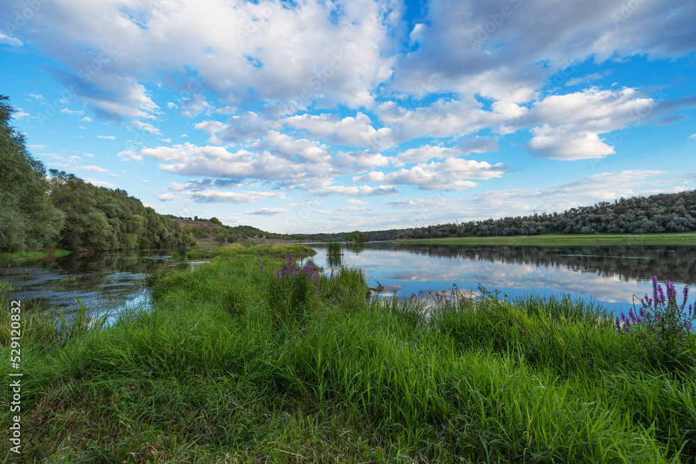 landscape of the Dniester river on the Moldovan-Ukrainian border on a sunny day landscape of the Dniester river on the Moldovan-Ukrainian border on a sunny day
