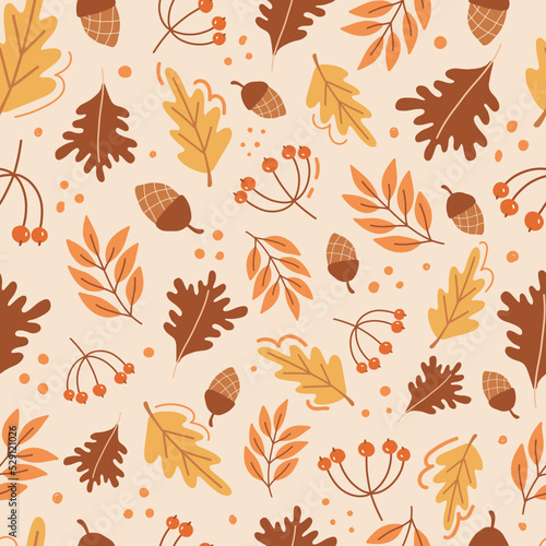 Seamless autumn pattern. Autumn background with leaves.