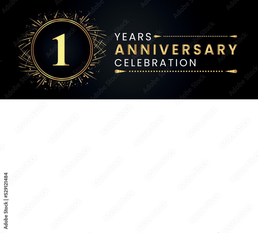 1 years anniversary celebration with gold fireworks and circle frames on black background. Premium design for weddings, greetings card, happy birthday, poster, graduation, invitation card, banner. 1 years anniversary celebration with gold fireworks and circle frames on black background. Premium design for weddings, greetings card, happy birthday, poster, graduation, invitation card, banner.