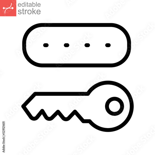 Key token line icon. authentication software device, Cryptosystem security token with Password. lock and key icon. Editable stroke vector illustration design on white background. EPS 10