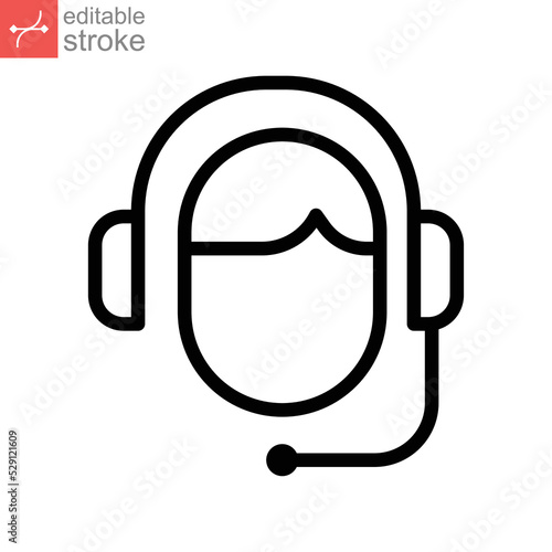 Customer help line icon. Headphones Logo , Headset as Call center, costumer service support agent for web business card mobile app editable stroke vector illustration design on white background EPS 10