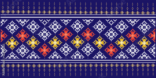 blue background Assembling Thai patterns fabric pattern design