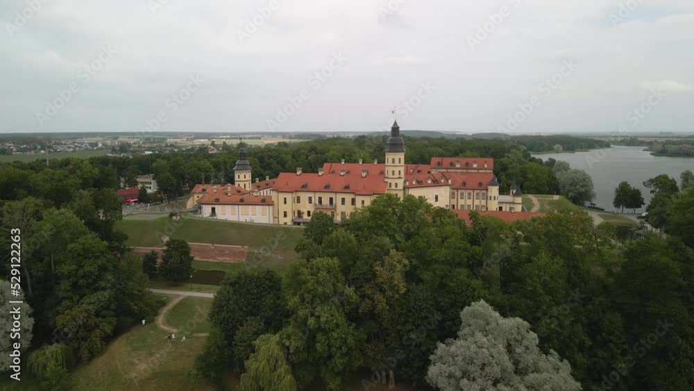 Wide aerial shot of the renowned Nesvizh castle situated in Nesvizh city of Belarus Wide aerial shot of the renowned Nesvizh castle situated in Nesvizh city of Belarus