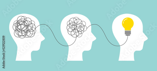 Step of problem resolve control. Understand question. Mental Problem solving, Complicated solution. Simplifying the complex. Confusion clarity. Psychotherapy, Brainstorming, Communication sign concept