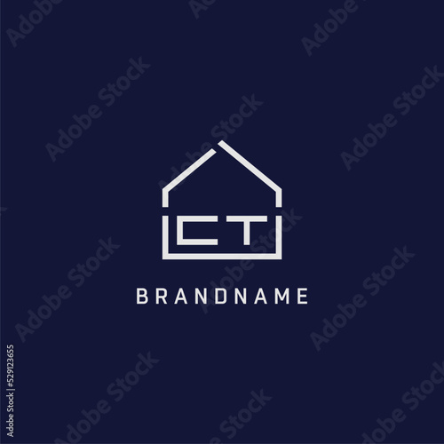 Initial letter CT roof real estate logo design ideas