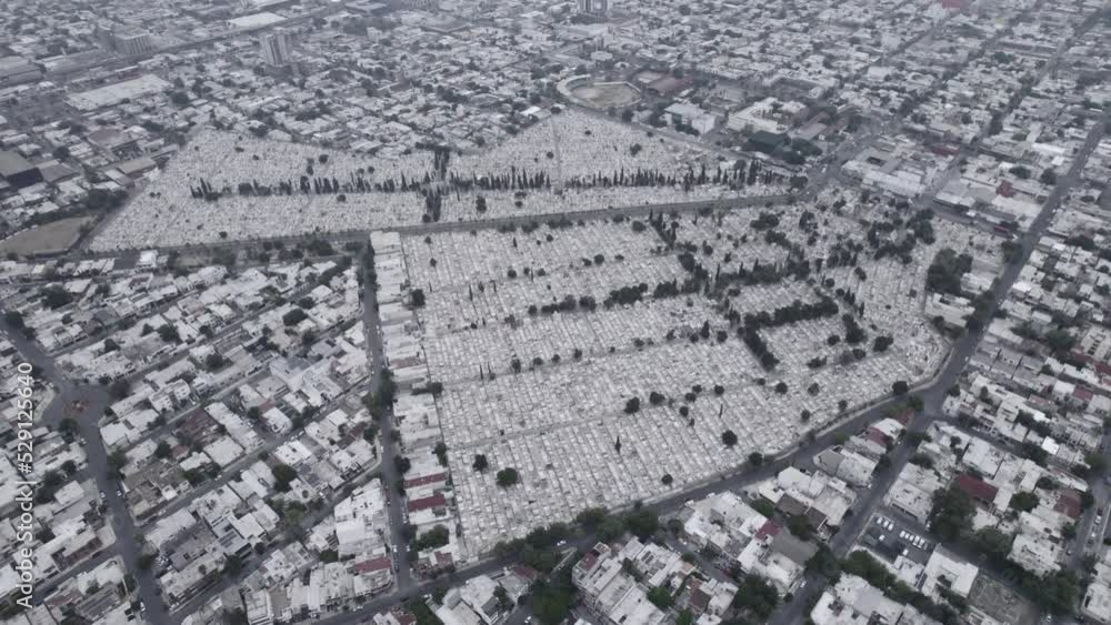 drone shoot at cloudy morning day at Dolores graveyard at Monterrey City, Mexico drone shoot at cloudy morning day at Dolores graveyard at Monterrey City, Mexico