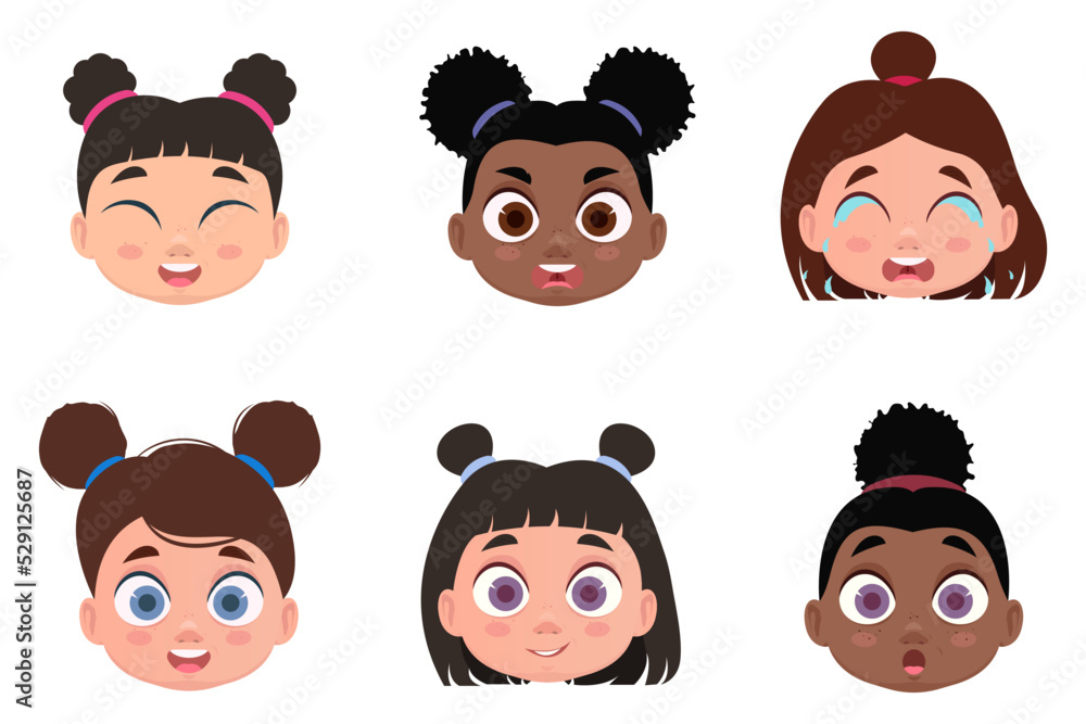 Set of faces, emotions of girls. Vector illustration Set of faces, emotions of girls. Vector illustration