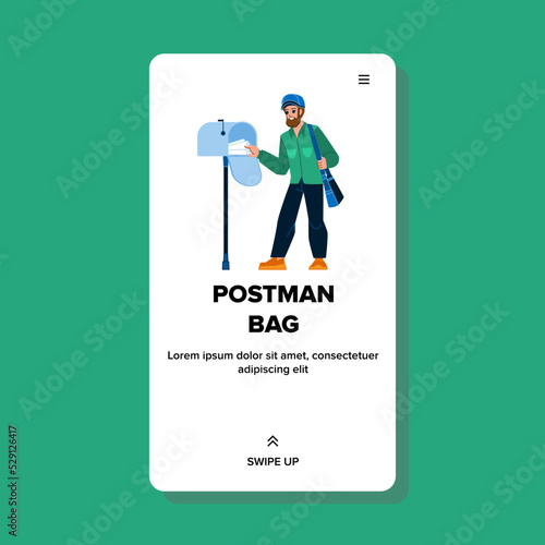 postman bag vector. old vintage, post mail, postal job, letter mailman, service brown, address man delivery postman bag character. people flat cartoon illustration