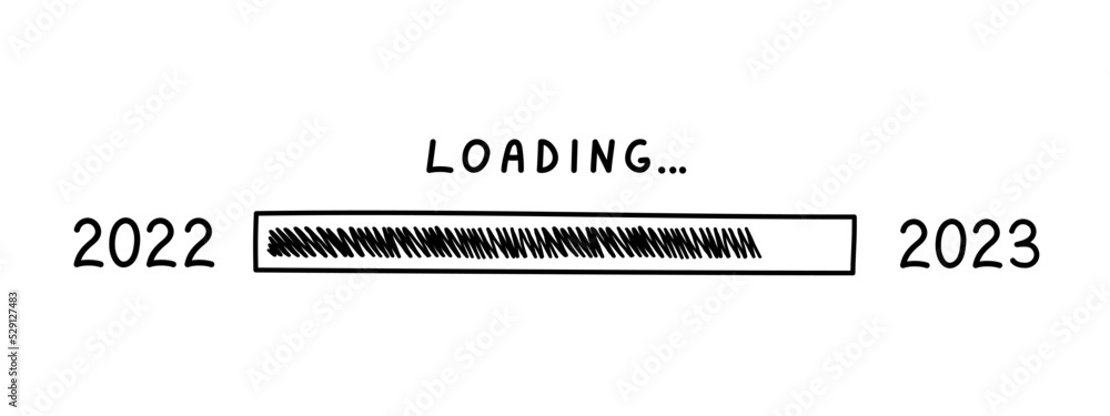 Load bar 2023 new year in doodle style, vector illustration. Hand drawn loading symbol, black isolated element on a white background. Sketch progress bar for ui design Load bar 2023 new year in doodle style, vector illustration. Hand drawn loading symbol, black isolated element on a white background. Sketch progress bar for ui design