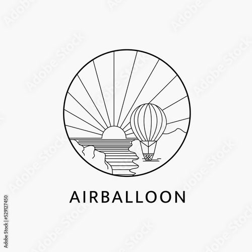 Minimalist air balloon logo line art illustration template design