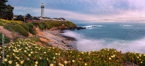 Sunset by Pigeon Point Lighthouse on Northern California coastline at sunset