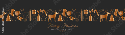 Foto Merry Christmas and Happy New Year 2023 banner.