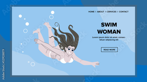 swim woman vector. water, sport pool, female swimmer, girl training, young person, adult goggles swim woman character. people flat cartoon illustration