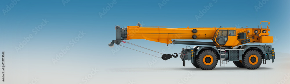 3d illustration of mobile heavy lifting crane on natural background 