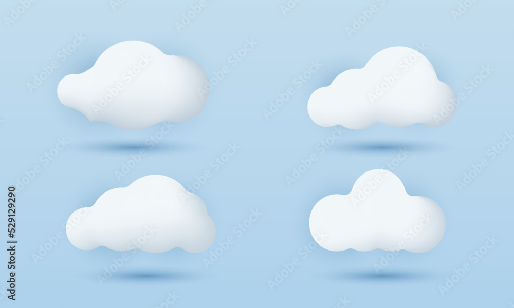 unique realistic white clouds set 3d design isolated on background.Trendy and modern vector in 3d style.