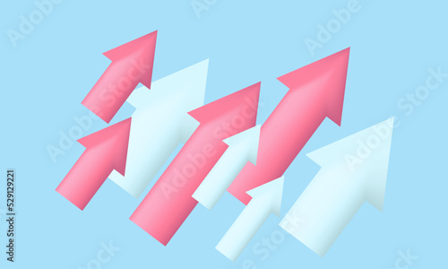 unique realistic red blue arrows pointing growth 3d concept isolated on background.Trendy and modern vector in 3d style.