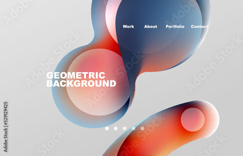 Landing page abstract liquid background. Flowing shapes, round design and circle. Web page for website or mobile app wallpaper