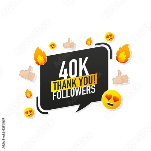 Thank you 40000 followers on yellow background. White background. Vector design. Flat design. Social media photo