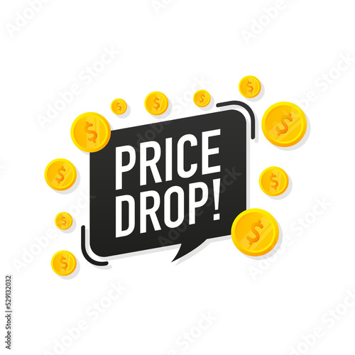 Advertising with flat price drop for banner design. Vector background. Sale banner. Mega sale. Price tag photo