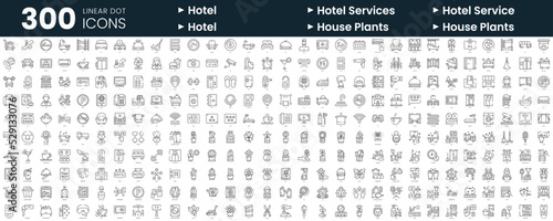 Set of 300 thin line icons set. In this bundle include hotel, hotel services, house plants, housekeeping photo