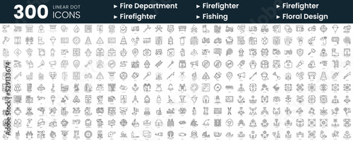 Set of 300 thin line icons set. In this bundle include fire department, firefighter, fishing, floral design