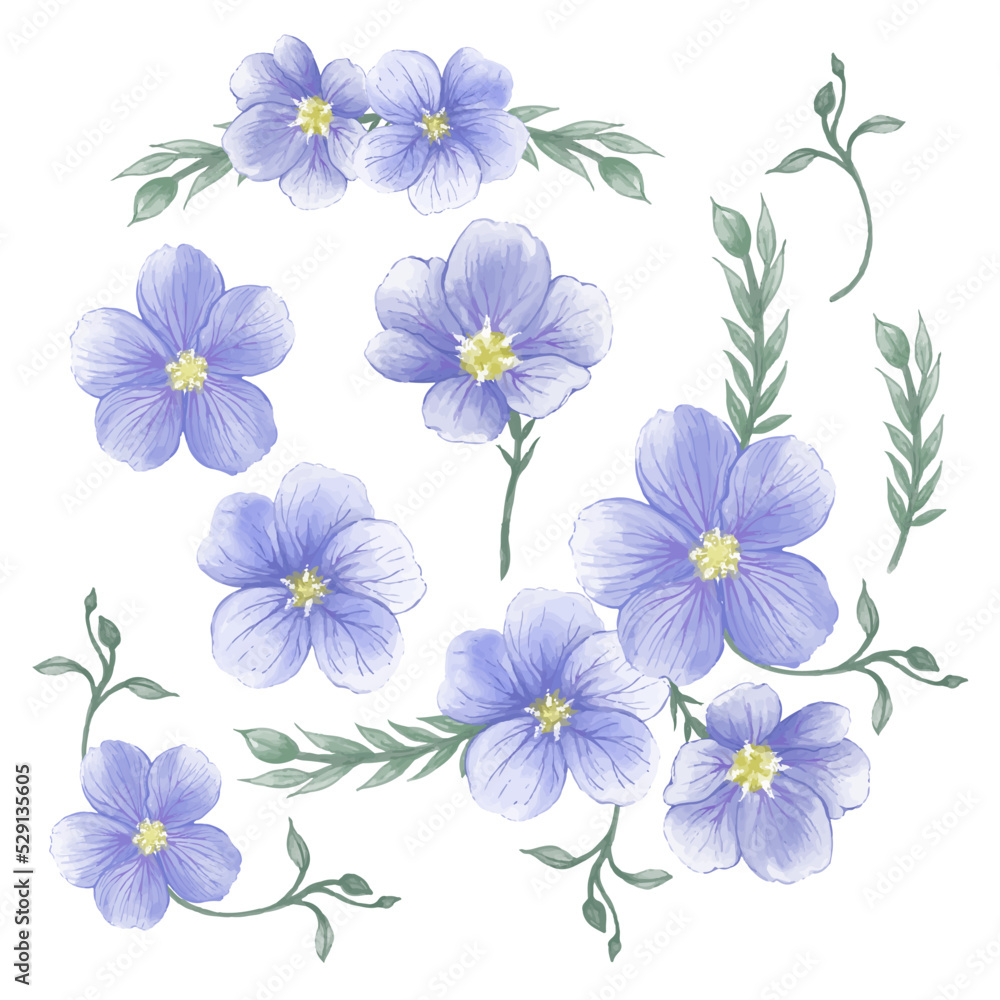 Obraz premium blue purple flowers and leaves