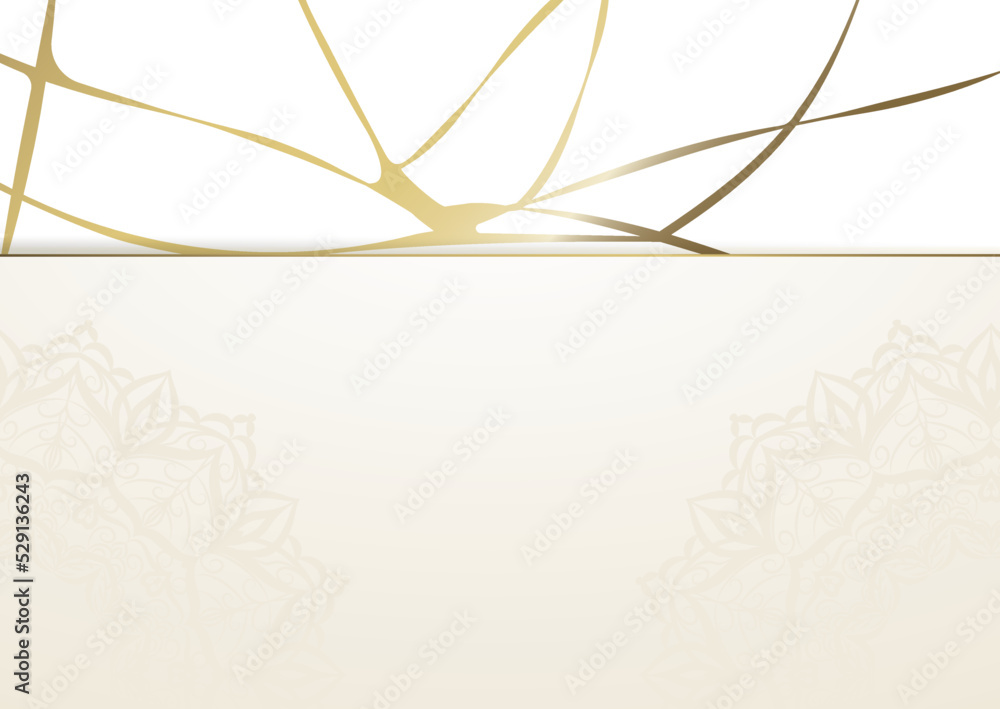Light background with golden kintsugi. Golden kintsugi design for cover