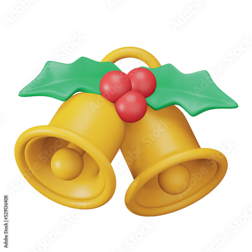 Christmas bells 3d rendering isometric icon.