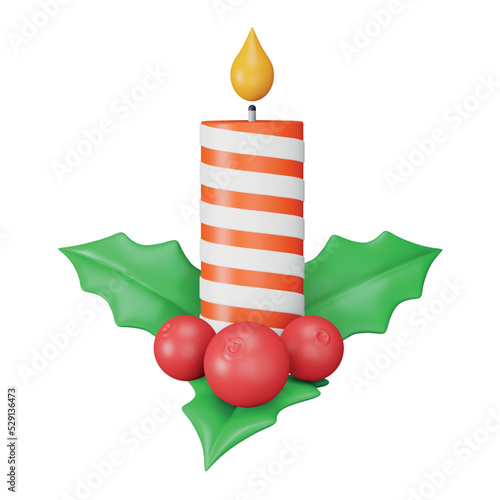 Christmas candle 3d rendering isometric icon.