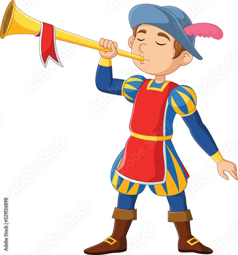 Medieval man herald blowing trumpet