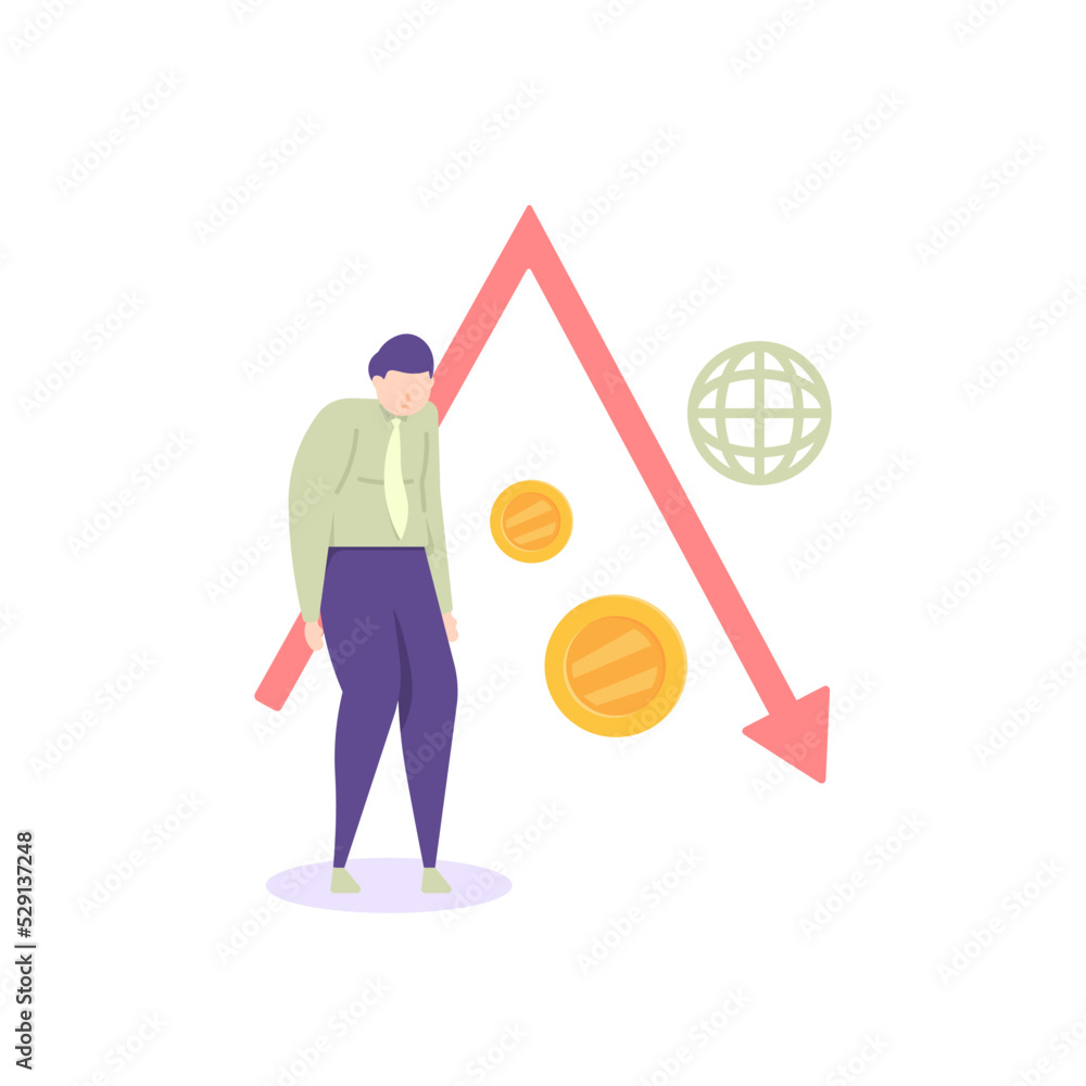 economic recession, the impact of inflation. decrease in income, profits, and salaries. declining purchasing power and economic activity of the people. world finance and business problems. cartoon economic recession, the impact of inflation. decrease in income, profits, and salaries. declining purchasing power and economic activity of the people. world finance and business problems. cartoon
