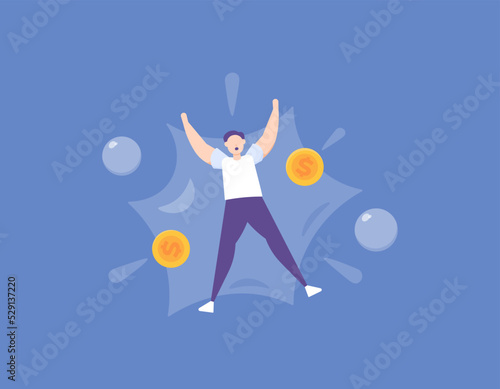 a worker or employee and the bubble bursts. metaphor of a man being laid off. financial and economic problems. cartoon concept illustration. vector design elements. for banners  posters  apps