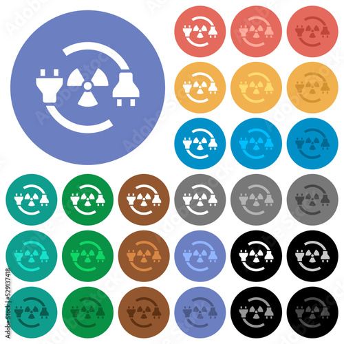 Nuclear energy round flat multi colored icons