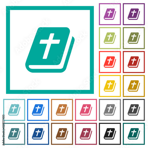 Holy bible flat color icons with quadrant frames