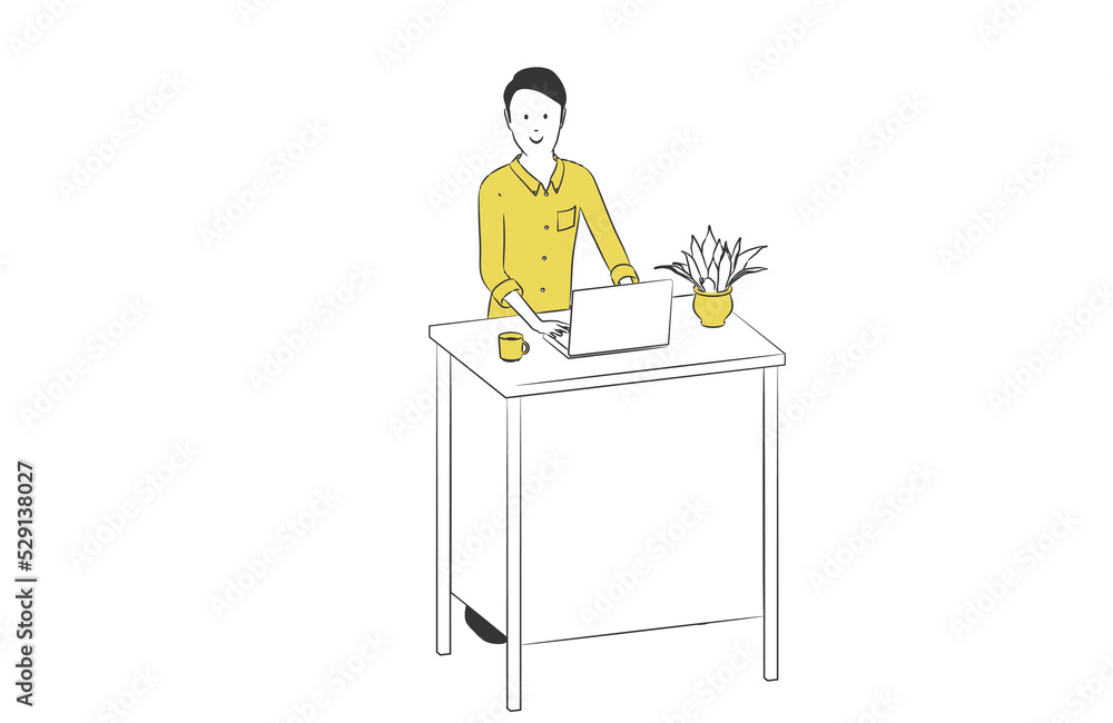 リモートワークで働く人達のシンプルなイラスト リモートワークで働く人達のシンプルなイラスト
