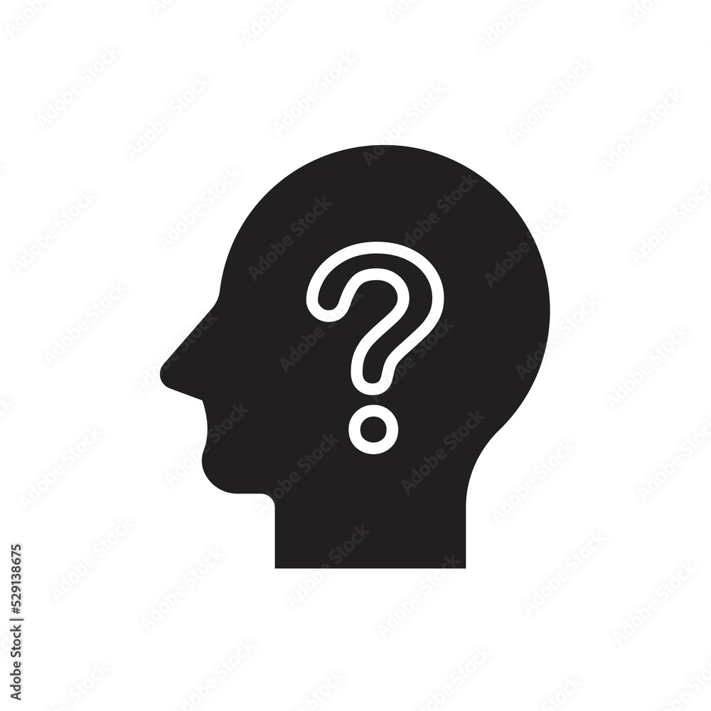 Head with question mark icon. Question mark human head icon symbol. isolated on white background. vector illustration Head with question mark icon. Question mark human head icon symbol. isolated on white background. vector illustration