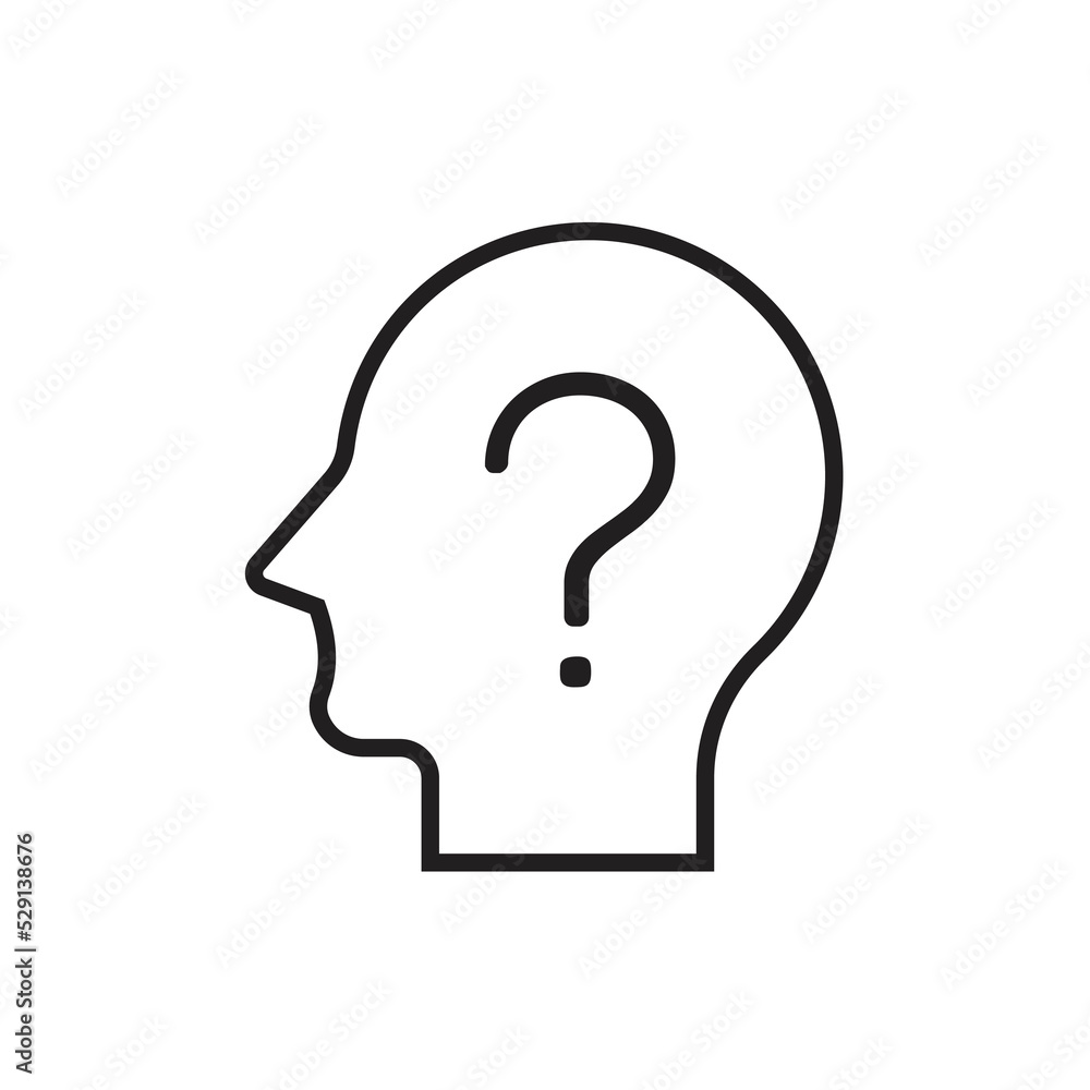 Head with question mark icon. Question mark human head icon symbol. isolated on white background. vector illustration Head with question mark icon. Question mark human head icon symbol. isolated on white background. vector illustration