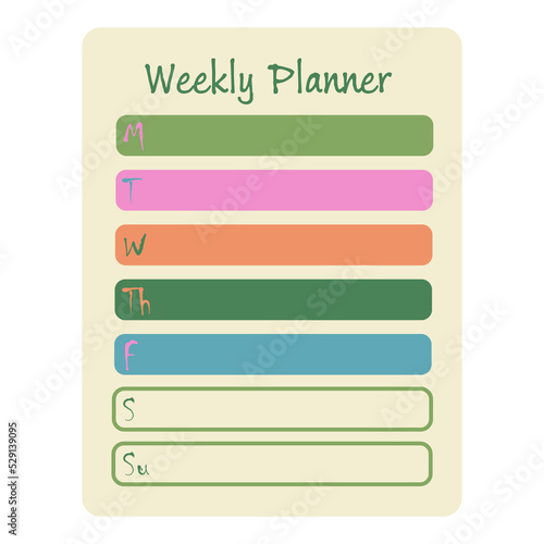 Weekly Planner with difference color week days