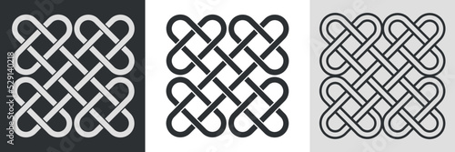 Chain of Celtic knots set. Line, silhouette, glyph. Vector illustration 