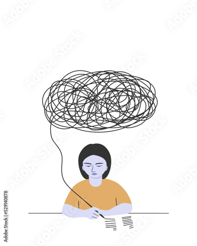 The girl manage her stress by writing down her thoughts out . Psycho therapy concept.