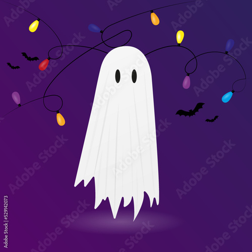 Ghost with bats and Halloween lights Fototapeta