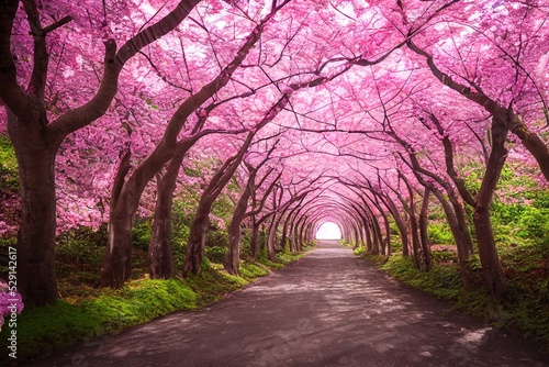 Fotografie, Tablou illustration of a sakura tunnel in japan