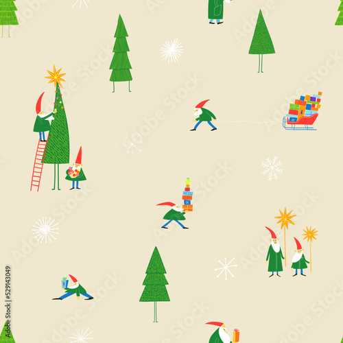 Christmas seamless pattern with cute gnomes