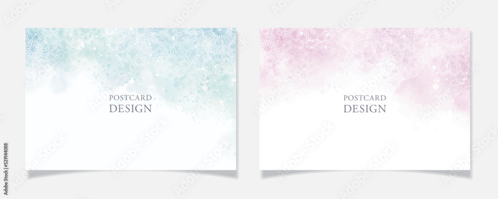 水彩塗のポストカードデザインA【アブストラクトな花柄入り】