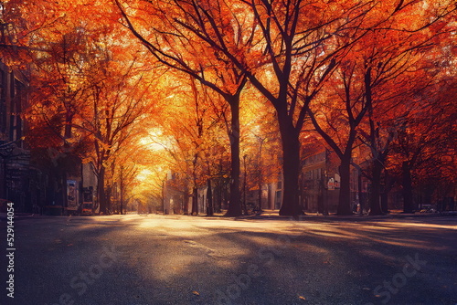 autumn in the park, autumn in the city, beautiful warm color autumn background, book illustration